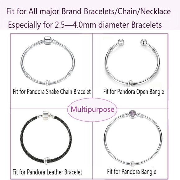 Sterling Silver Charms Beads for Bracelets - Zircon Accent - 4pcs - Picture 3 of 6